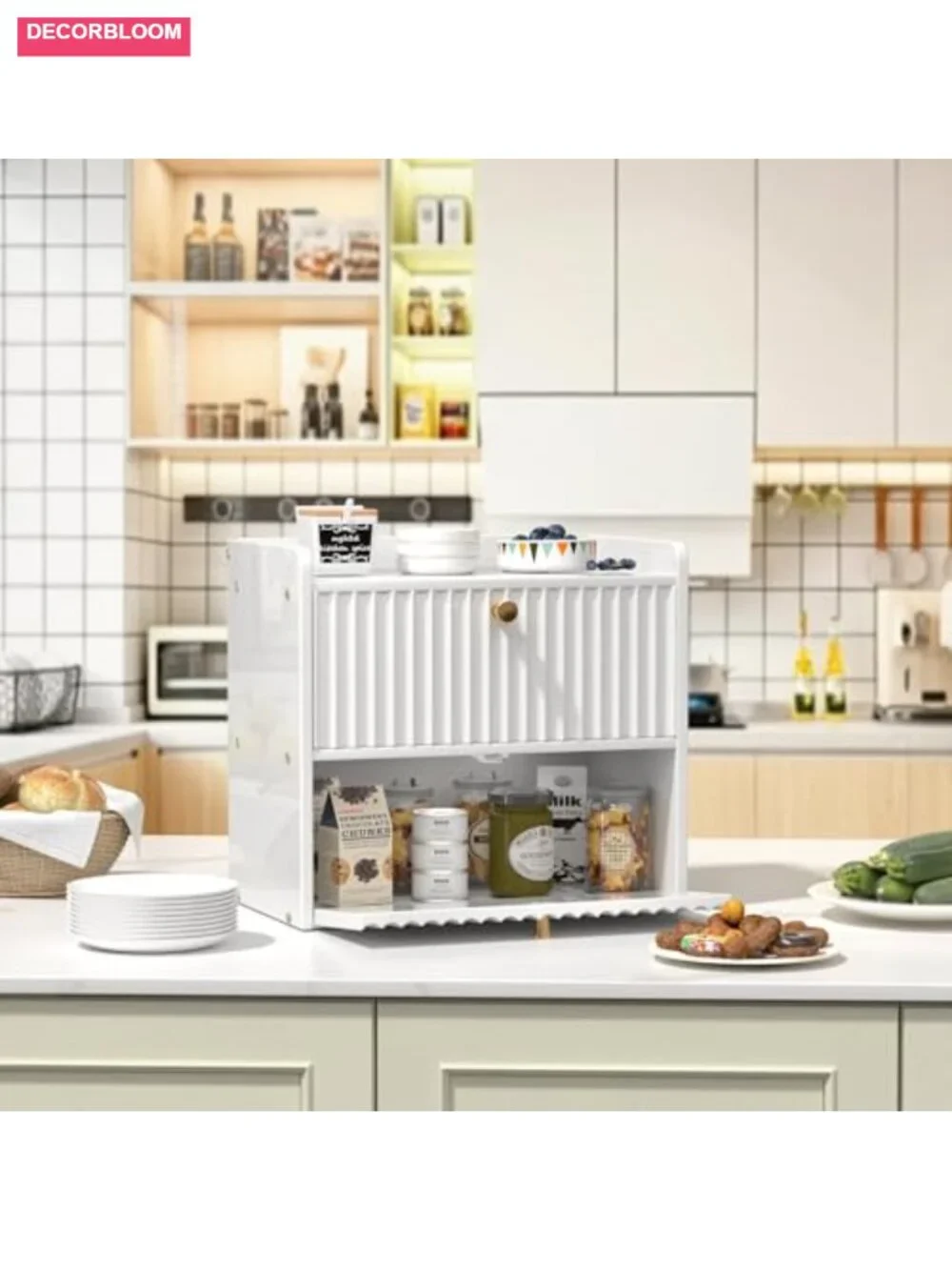 2-Tier Bamboo Bread Box Airtight Kitchen Storage with Magnetic Latch